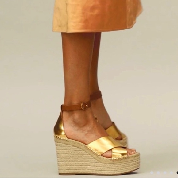 TORY BURCH Matte Metallic Gold Selby Wedge Platform Espadrille Sandals S… - Picture 2 of 15